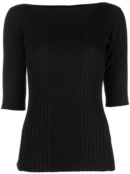 Boat-Neck Ribbed-Knit Top