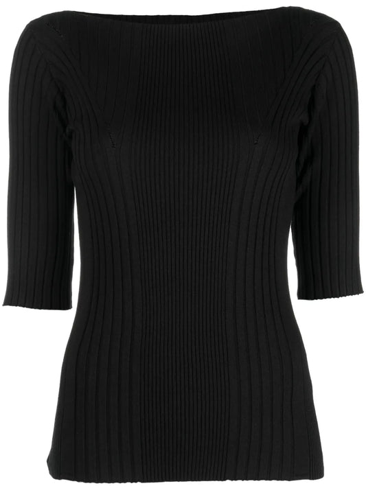 Boat-Neck Ribbed-Knit Top