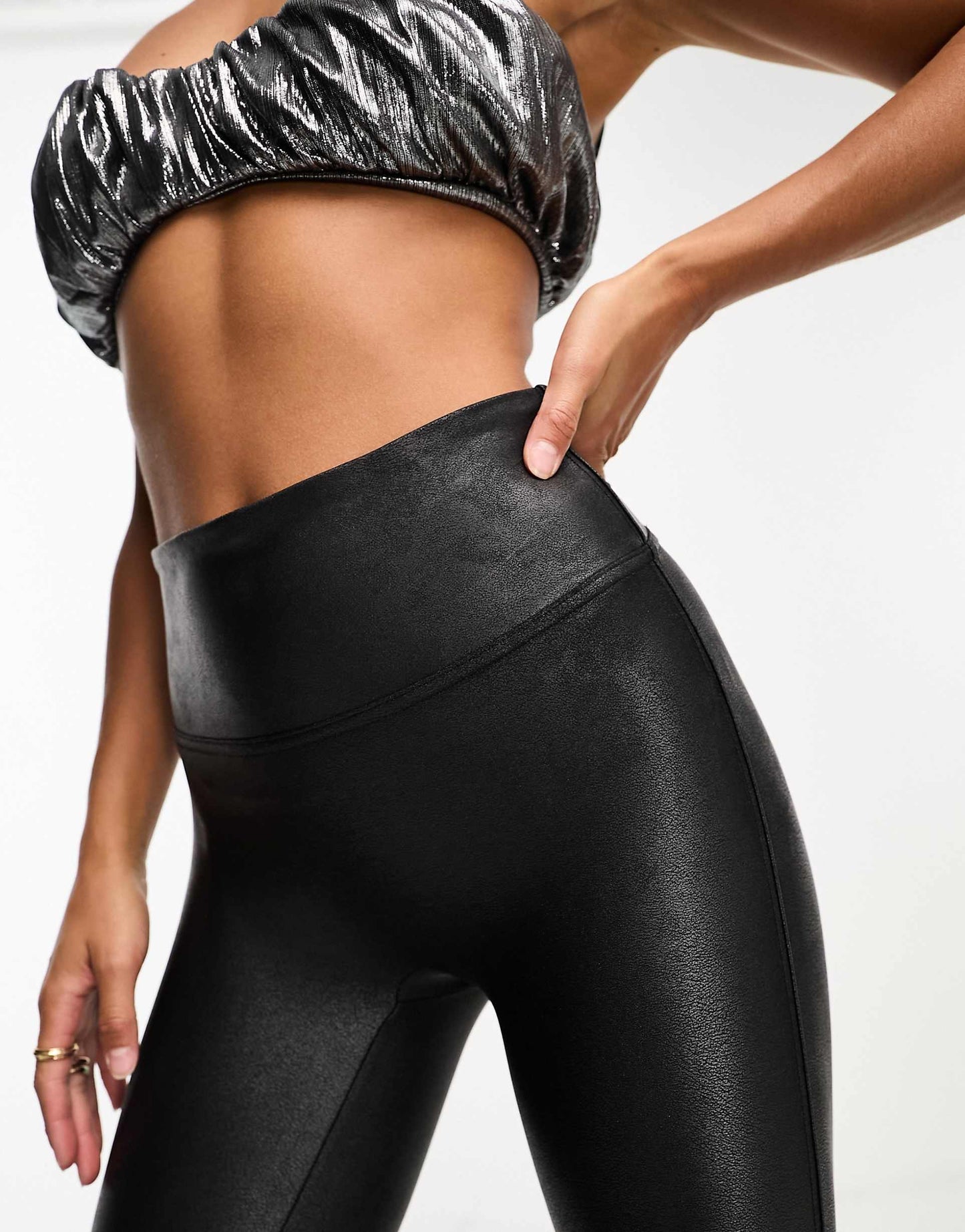Petite Leather Look Legging With Contoured Power Waistband