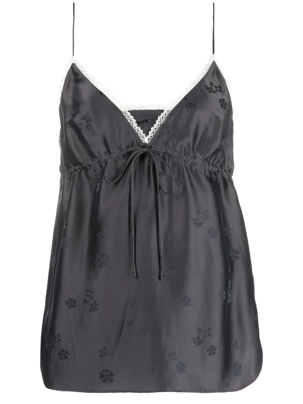 Floral-Motif Drawstring Sleeveless Top