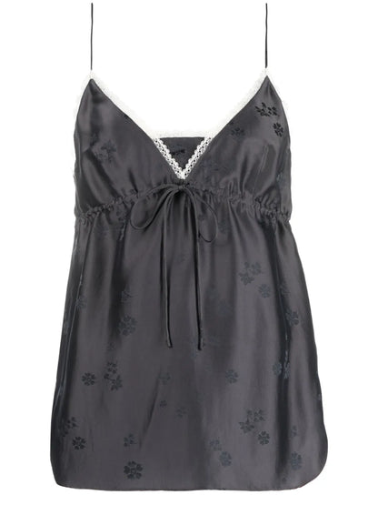 Floral-Motif Drawstring Sleeveless Top