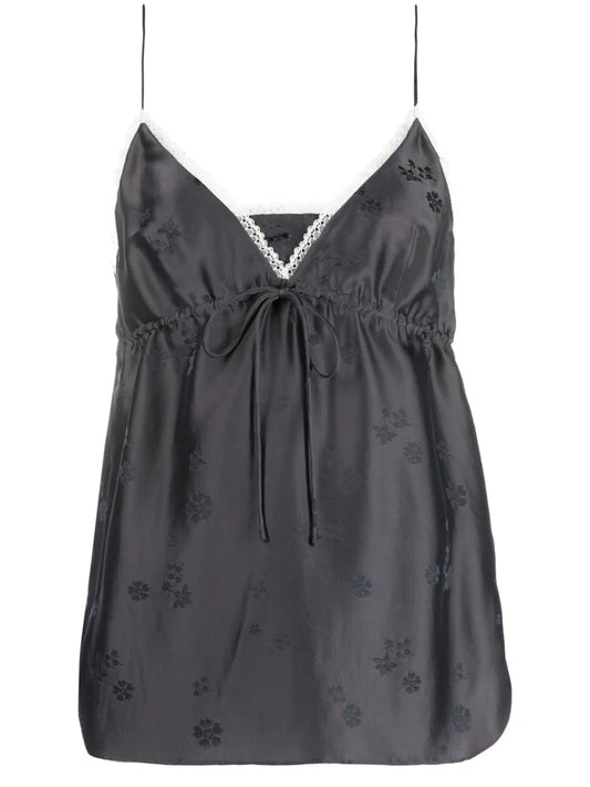 Floral-Motif Drawstring Sleeveless Top