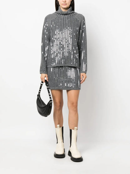 Sequin-Embellishment Knitted Skirt