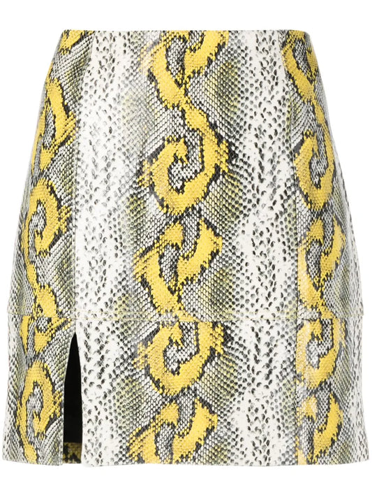 Python-Print Leather Miniskirt