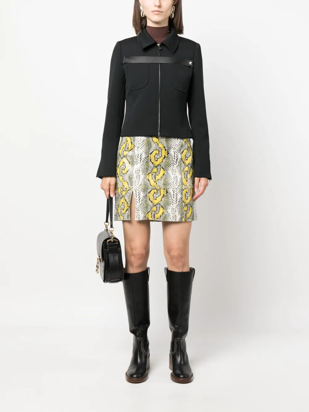 Python-Print Leather Miniskirt