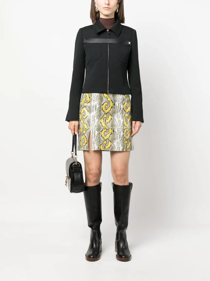 Python-Print Leather Miniskirt
