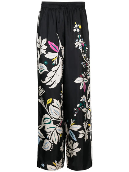 Floral-Print Silk Drawstring Trousers