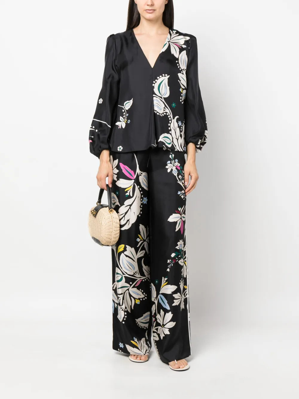 Floral-Print Silk Drawstring Trousers