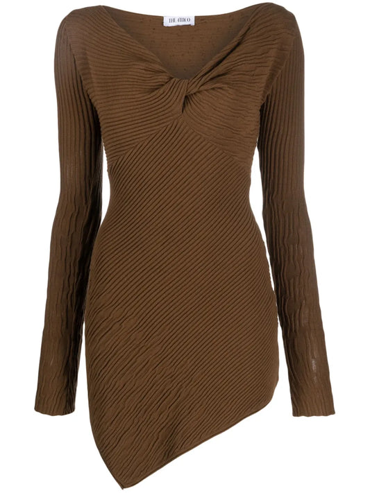 Asymmetric Ribbed-Knit Minidress