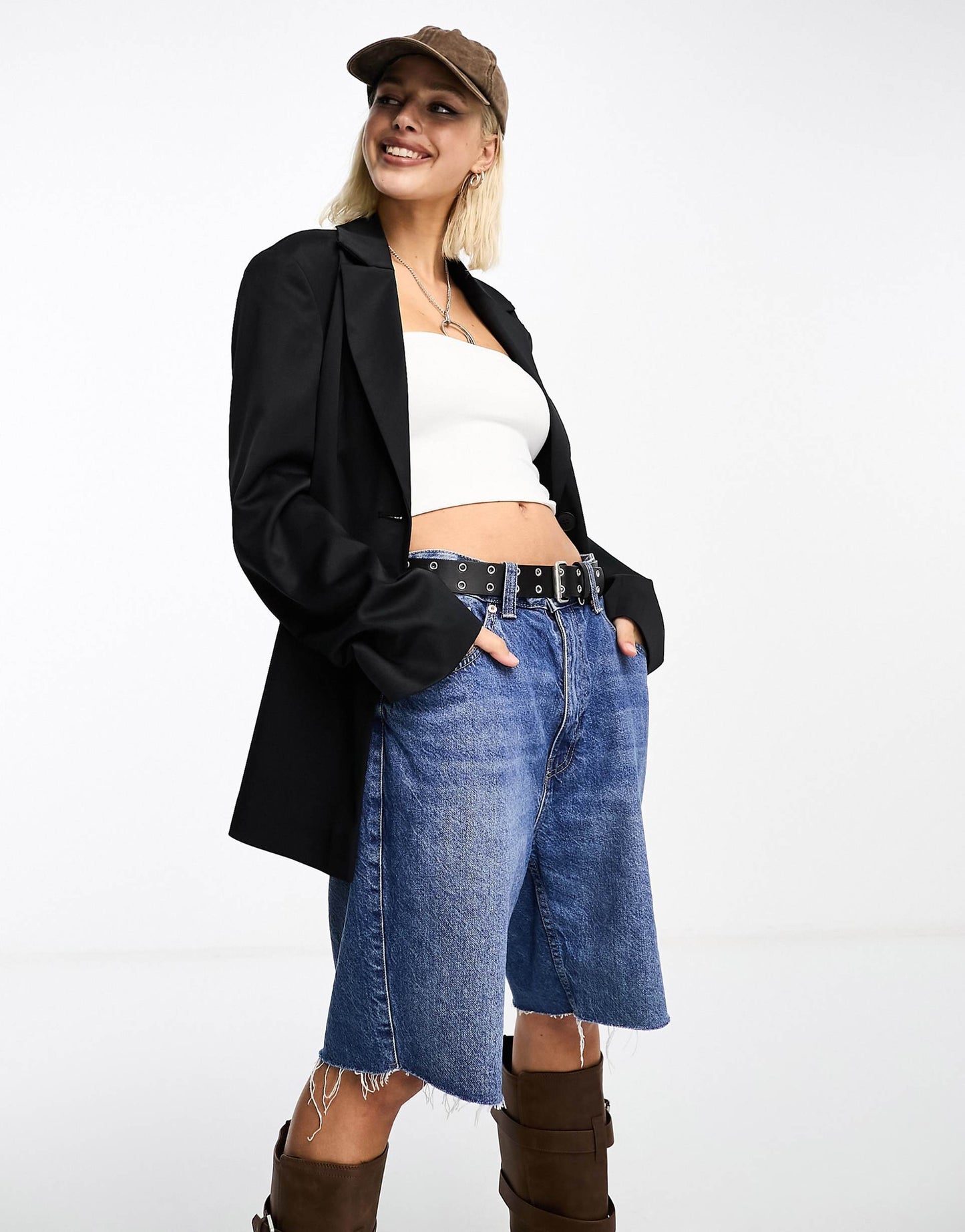 Oversized Woven Blazer With Pockets