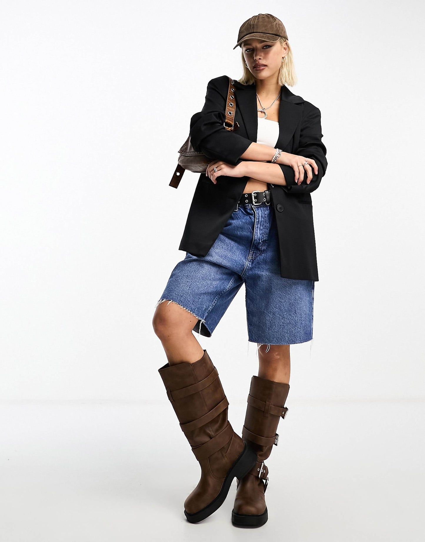 Oversized Woven Blazer With Pockets