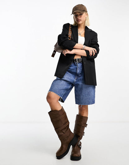 Oversized Woven Blazer With Pockets