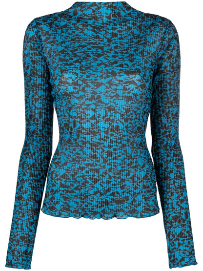 Graphic-Print Long-Sleeves Wool Top