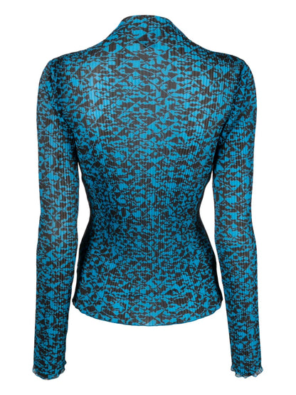 Graphic-Print Long-Sleeves Wool Top