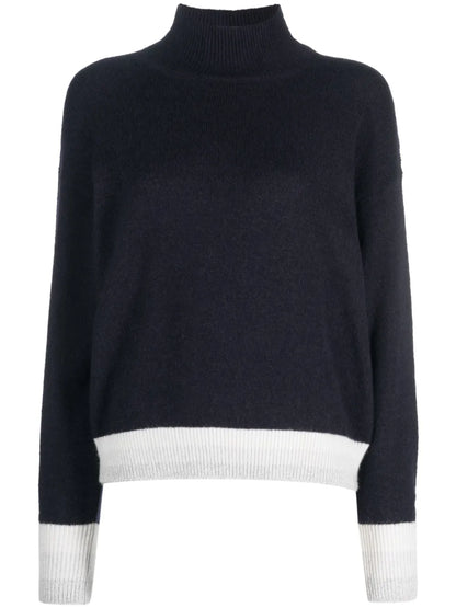 Contrasting-Border High-Neck Jumper
