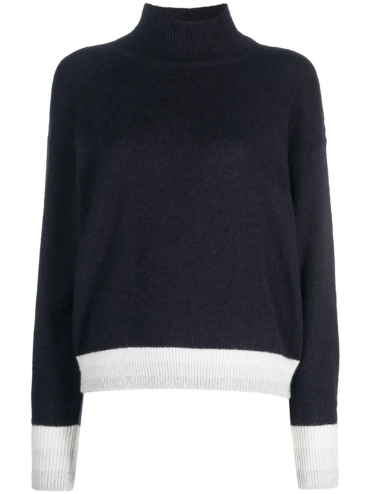 Contrasting-Border High-Neck Jumper