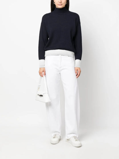 Contrasting-Border High-Neck Jumper