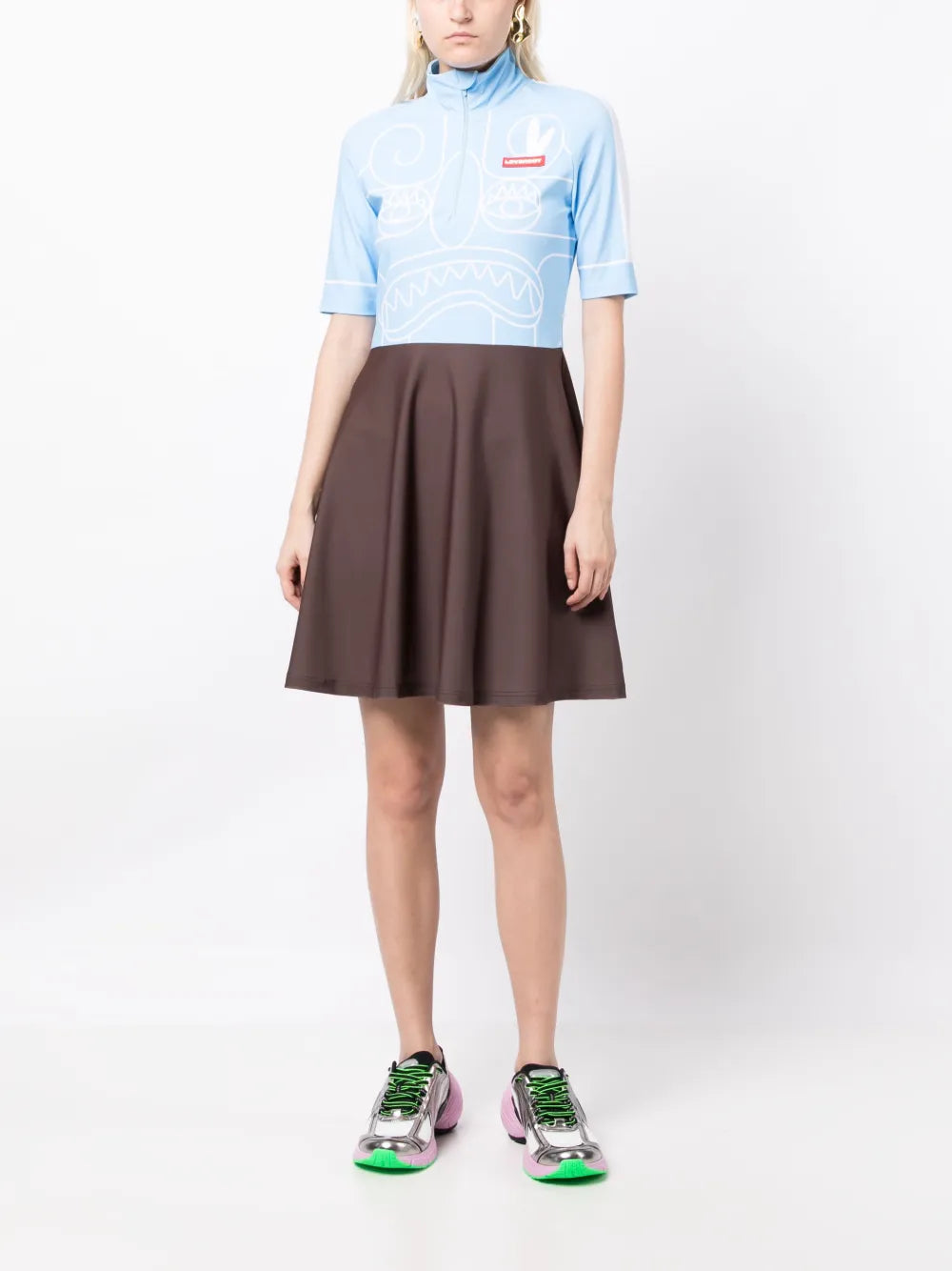 Face-Print Flared Minidress