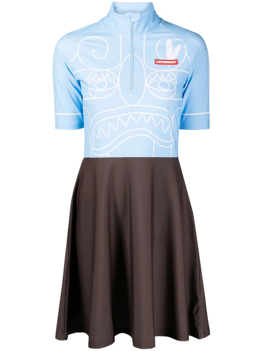 Face-Print Flared Minidress