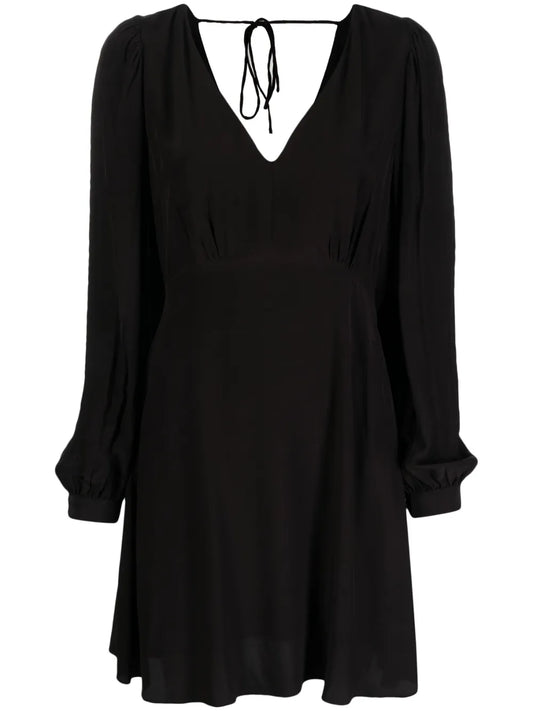 Puff-Sleeve V-Neck Flared Dress