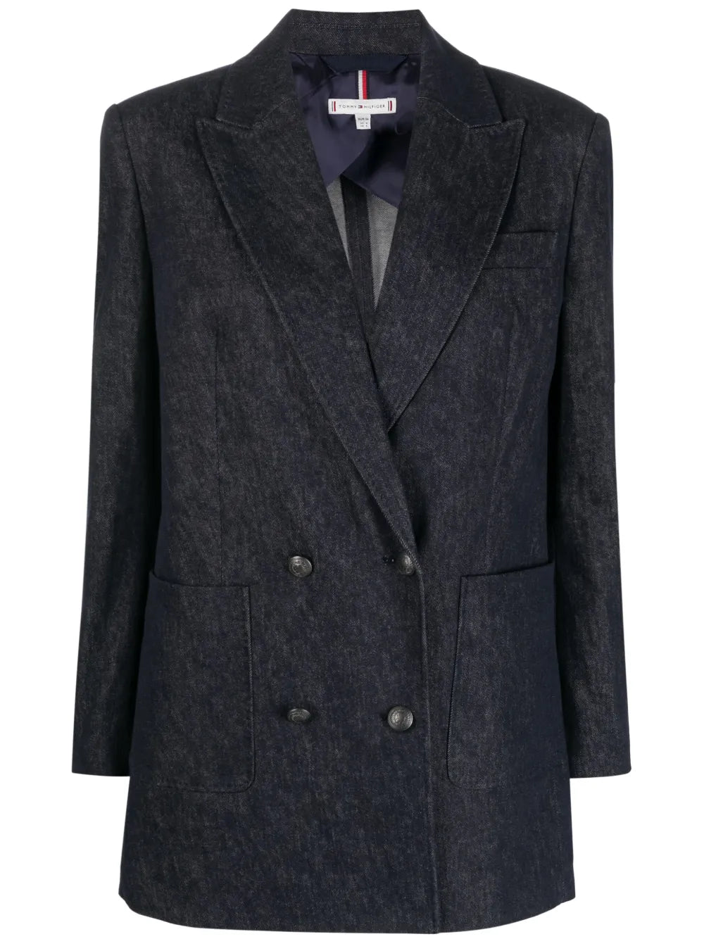 Long-Sleeved Denim Double-Breasted Blazer