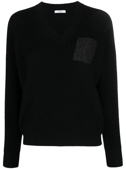 Metallic-Threading V-Neck Jumper