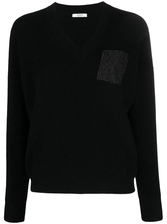 Metallic-Threading V-Neck Jumper