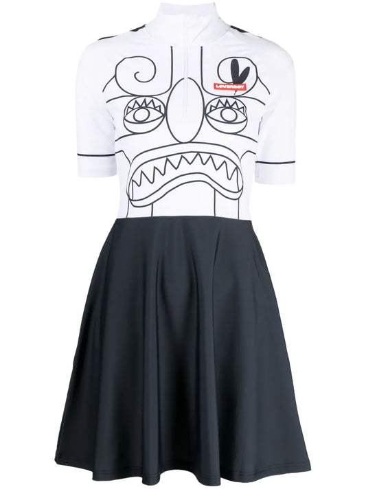 Face-Print Flared Minidress