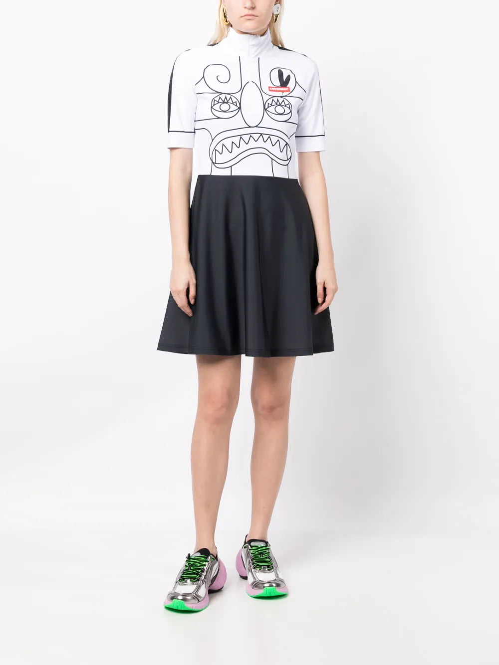 Face-Print Flared Minidress