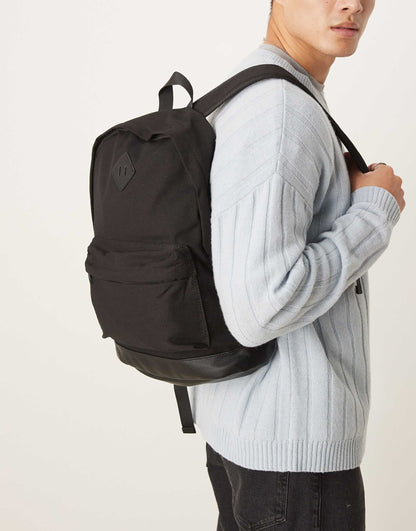 Canvas Backpack With Faux Leather Base