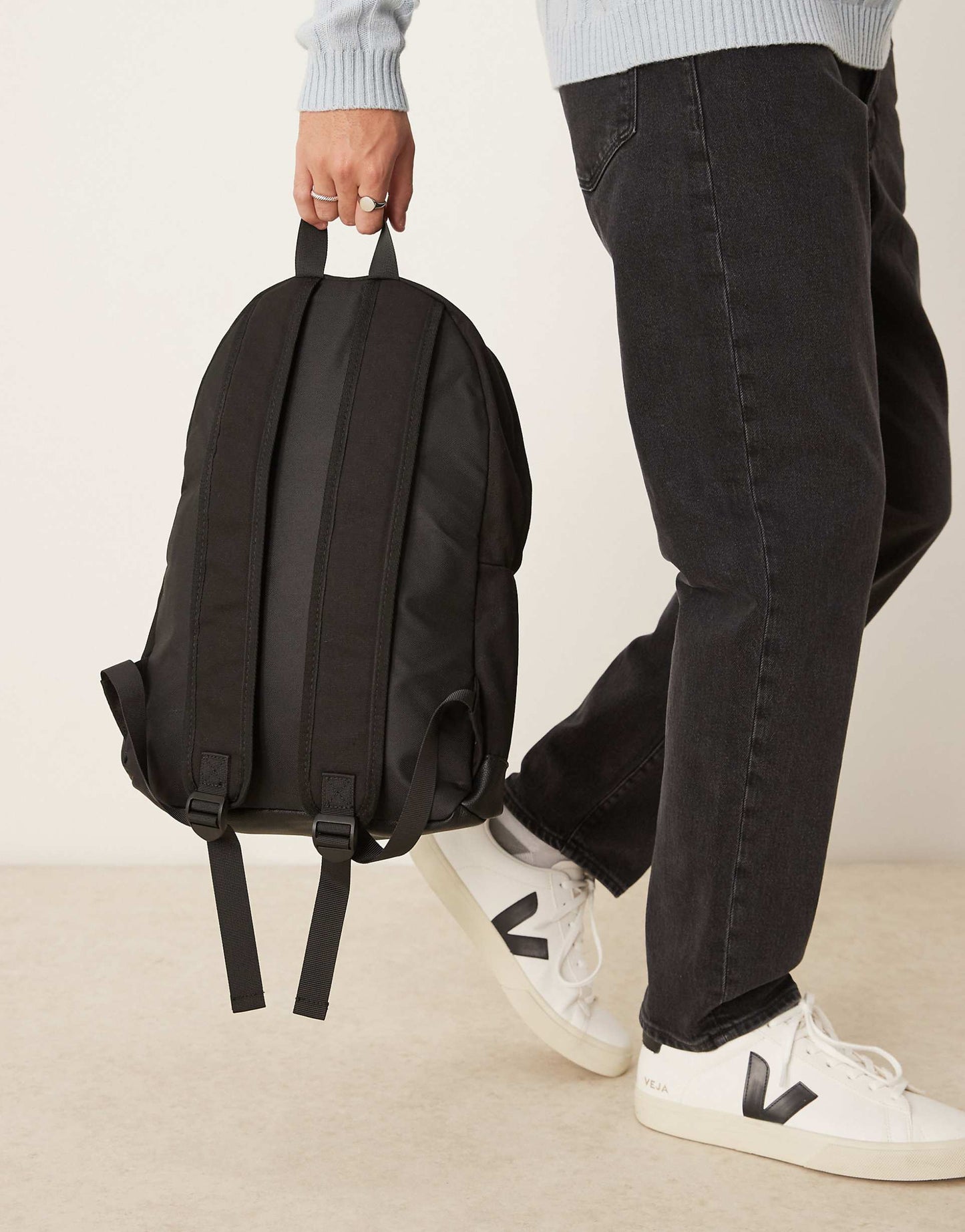 Canvas Backpack With Faux Leather Base