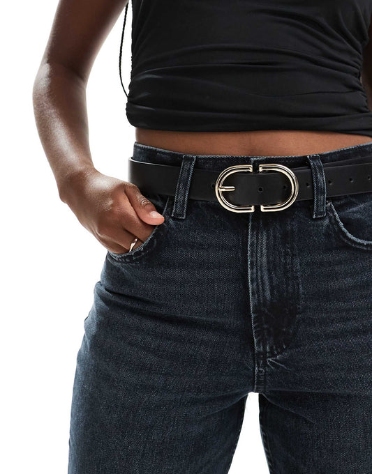 Waist And Hip Jeans Belt With Gold Buckle