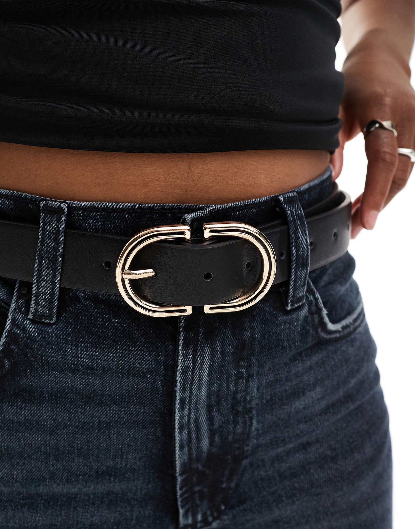 Waist And Hip Jeans Belt With Gold Buckle