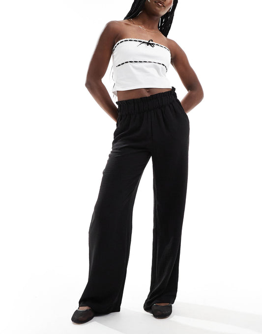 High Waisted Wide Leg Trousers With Frill Waistband