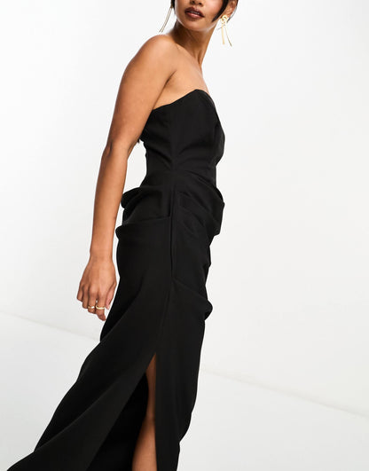 Corset Bandeau Maxi Dress With Ruched Skirt