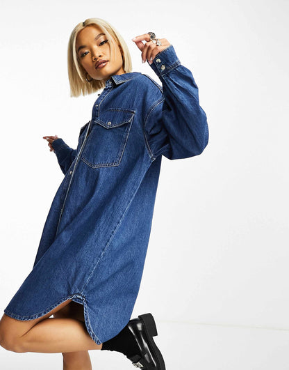Oversized Denim Mini Shirt Dress