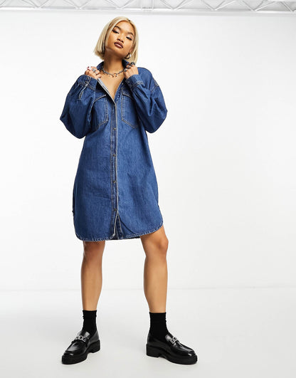 Oversized Denim Mini Shirt Dress