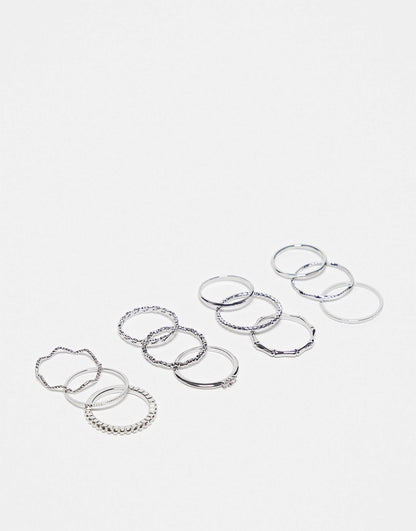 Pack Of 12 Rings With Twist Details And Engraved Designs