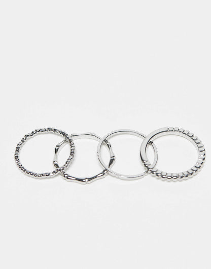 Pack Of 12 Rings With Twist Details And Engraved Designs