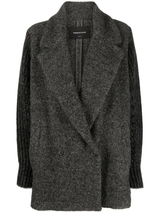 Knitted-Sleeved Double-Breasted Coat