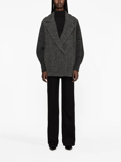 Knitted-Sleeved Double-Breasted Coat