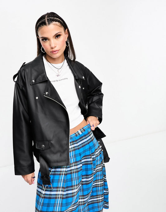 Faux Leather Oversized Biker Jacket