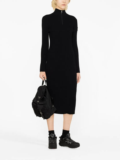 Zip-Up Crêpe Midi Dress