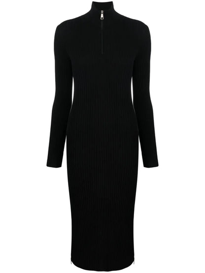 Zip-Up Crêpe Midi Dress