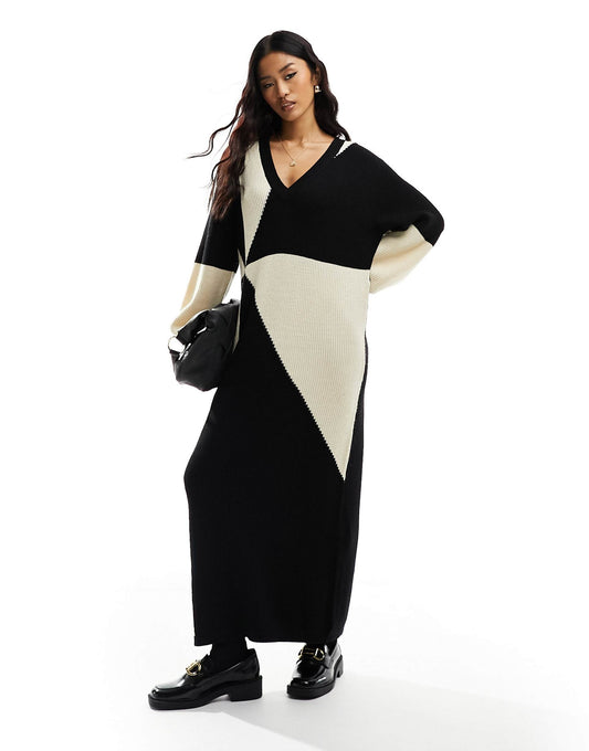 Kaleidoscope V Neck Knitted Jumper Dress