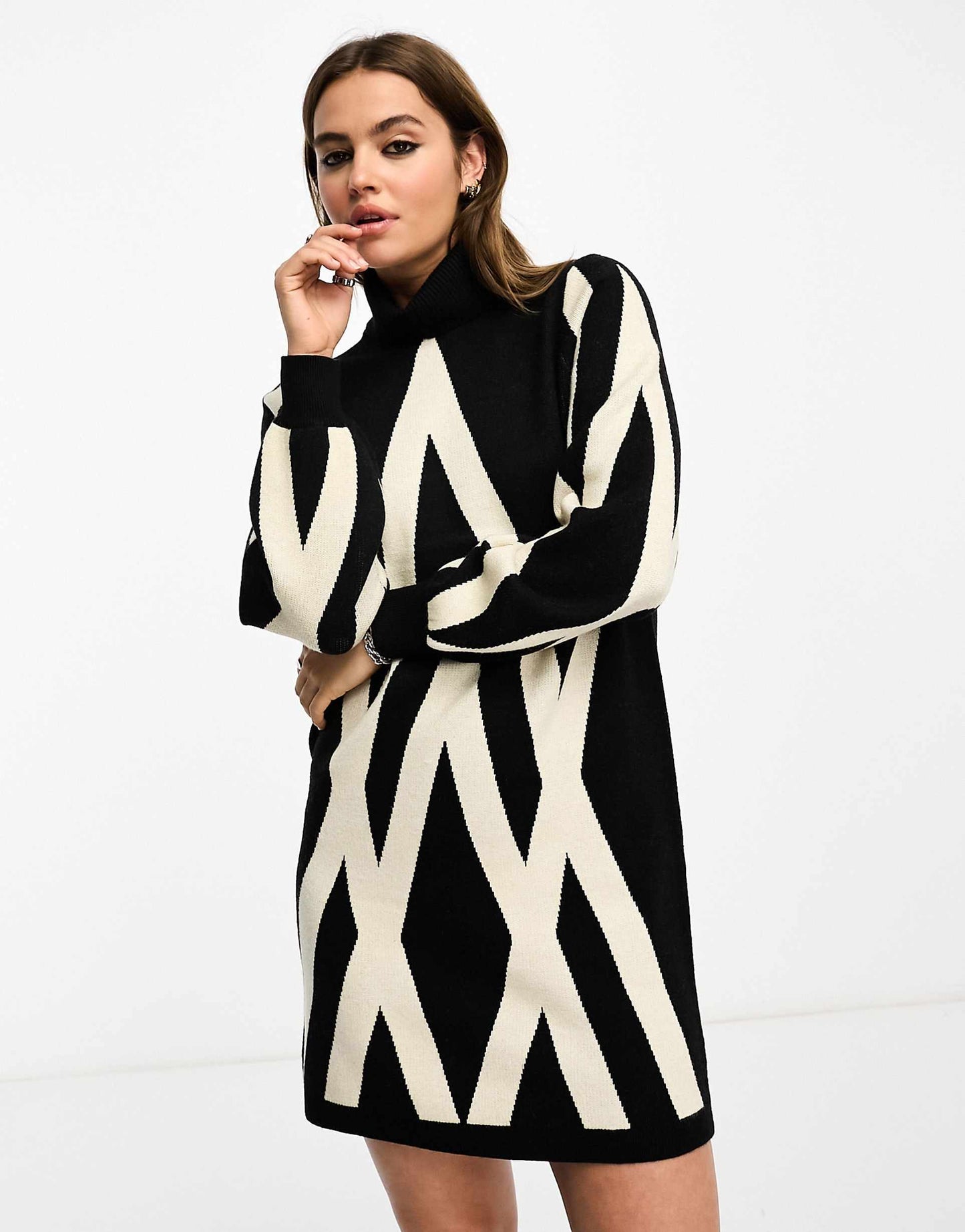 Knitted Jumper Dress With High Neck