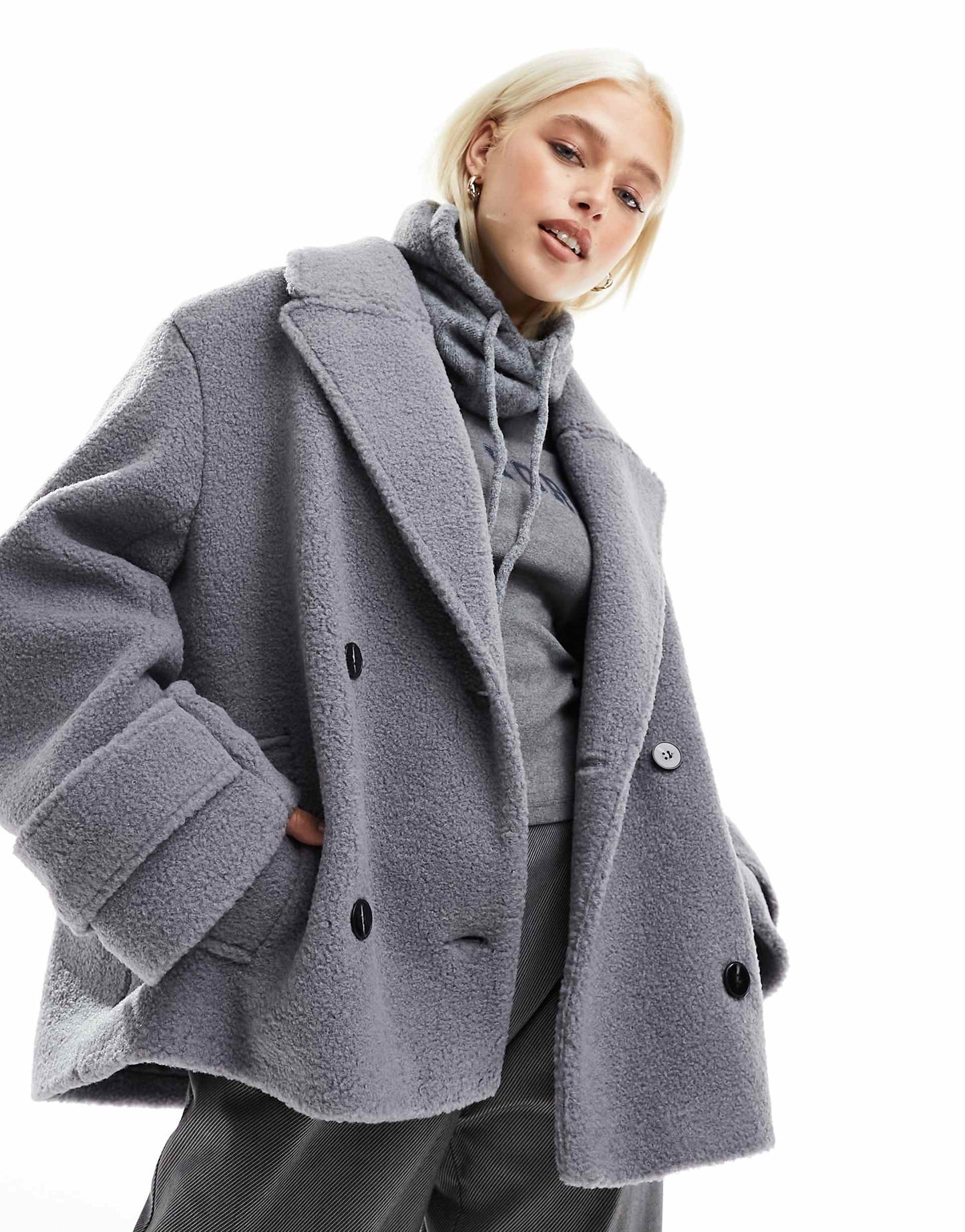 Textured Cosy Pea Coat