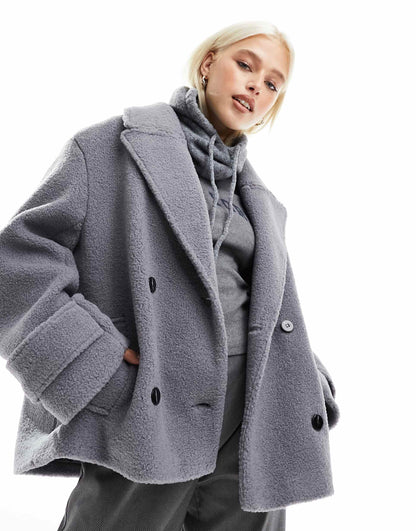 Textured Cosy Pea Coat
