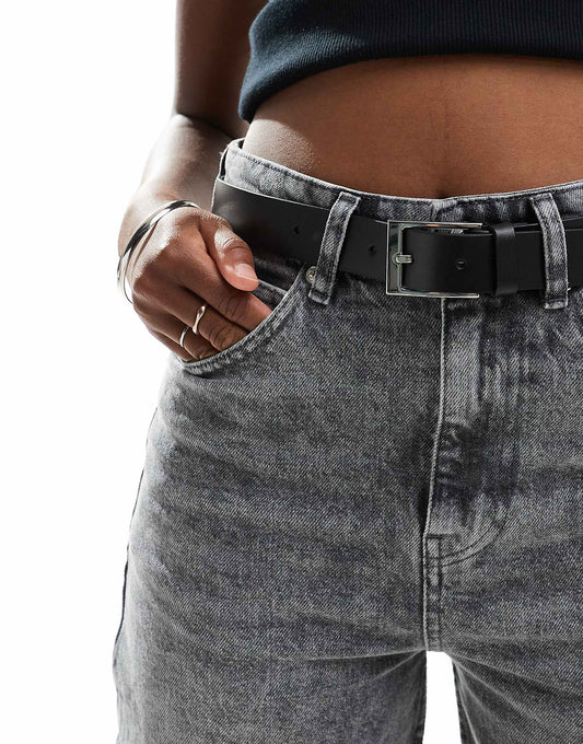 Leather Silver Buckle Waist And Hip Jeans Belt