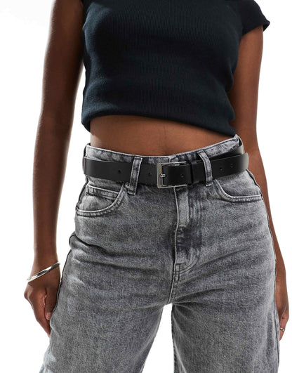 Leather Silver Buckle Waist And Hip Jeans Belt